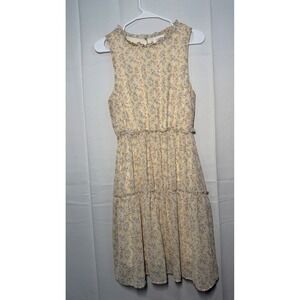 Sienna Sky Floral Tiered Dress M Cream Sleeveless Ruffle Neck